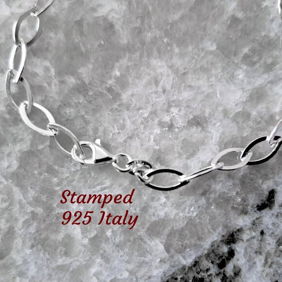 Sterling Silver Dainty Oval Link Bracelet, Real Solid Silver Stamped 925 ITALY - Picture 3 of 6